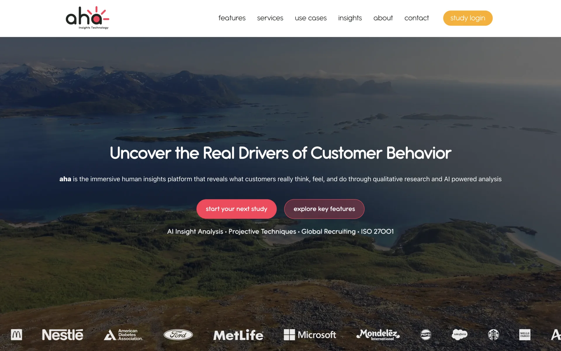 Aha Insights homepage on desktop