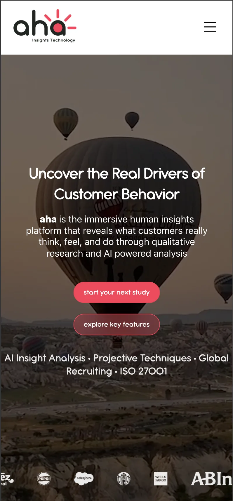 Aha Insights homepage on mobile