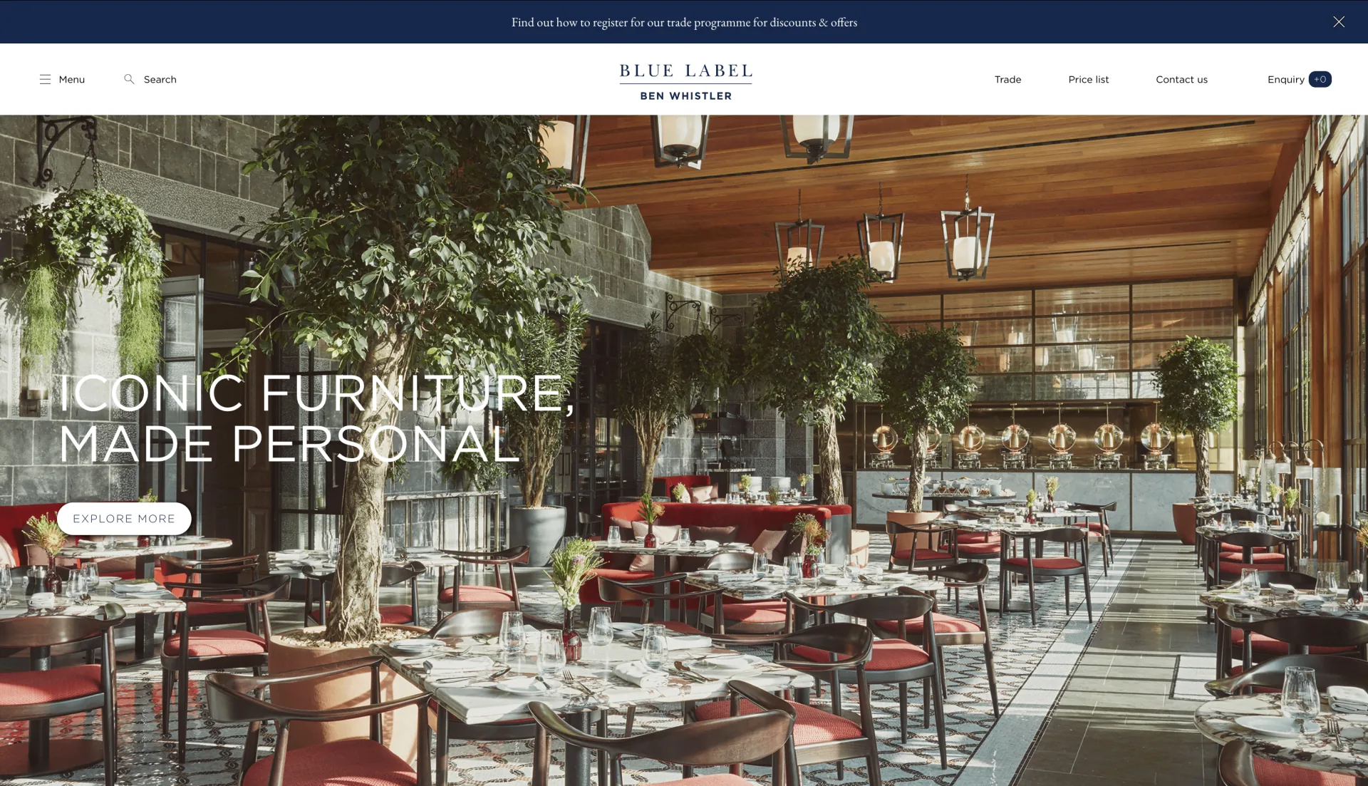 Blue Label website on desktop