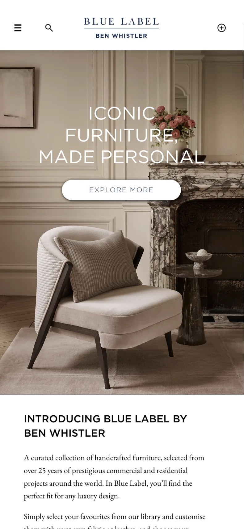 Blue Label website on mobile