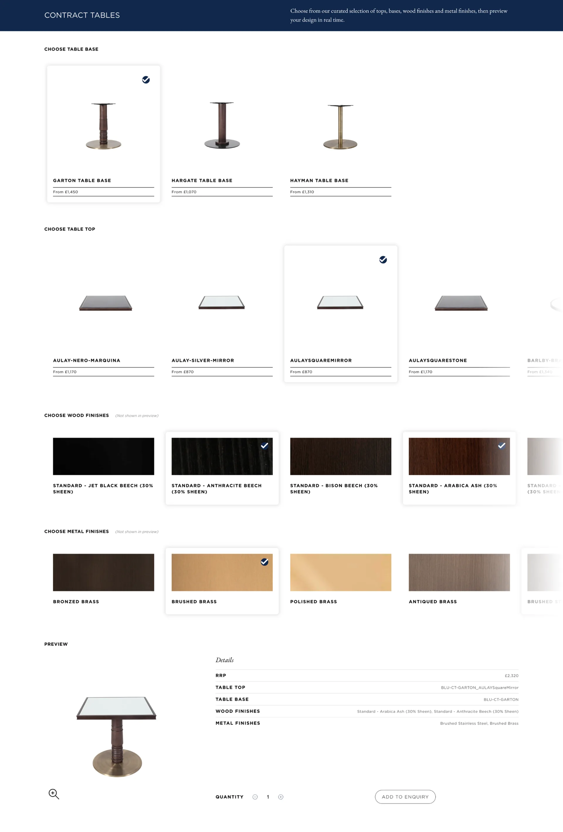 Blue Label contract table configurator